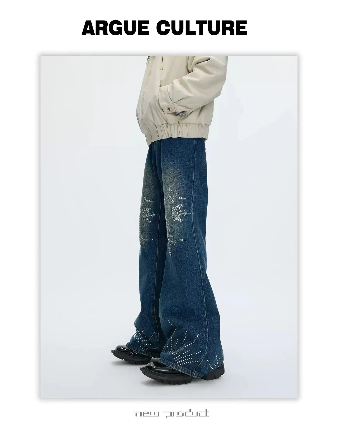 Rhinestoned Cross Faded Jeans