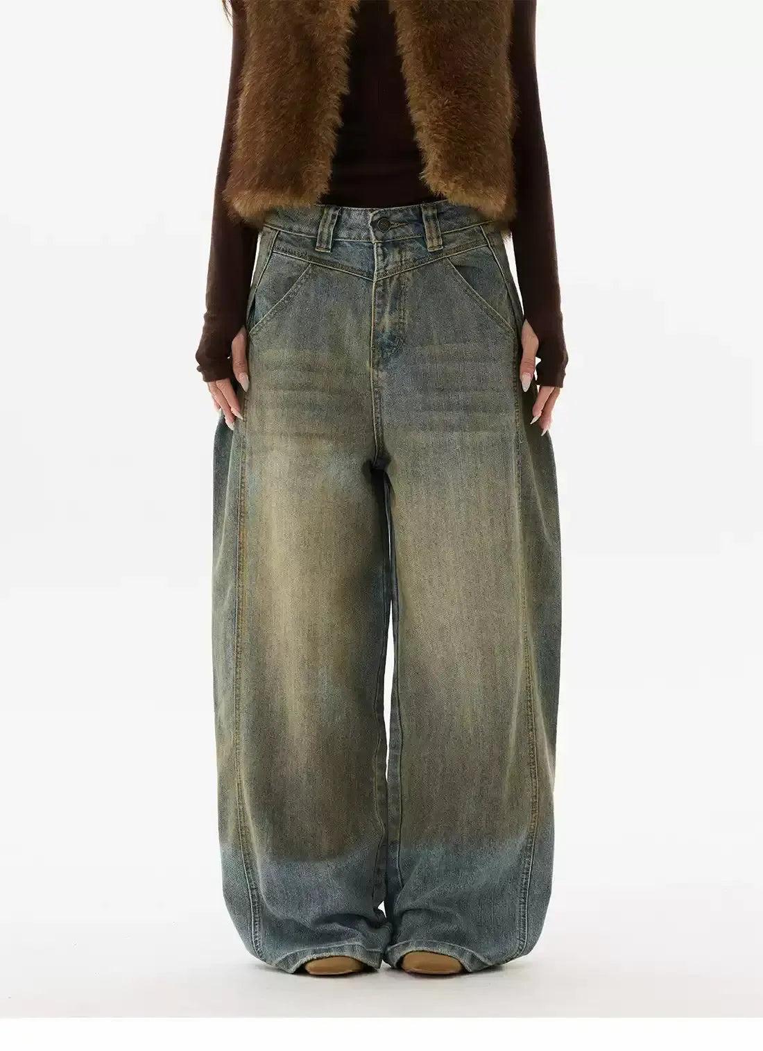 Mud Faded Fold Pleated Jeans