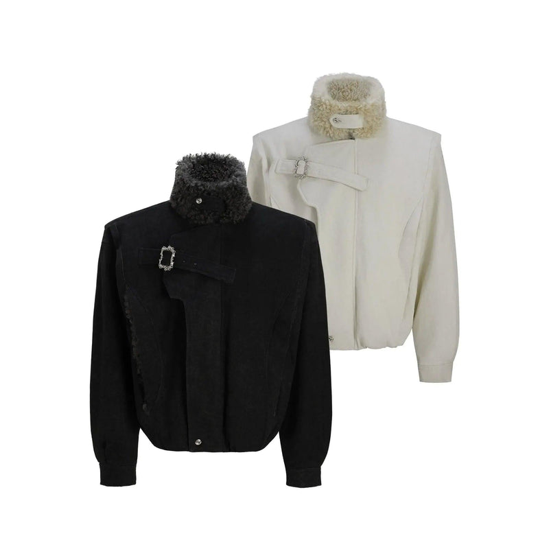 Faux Fur Collar Strap Detail Jacket