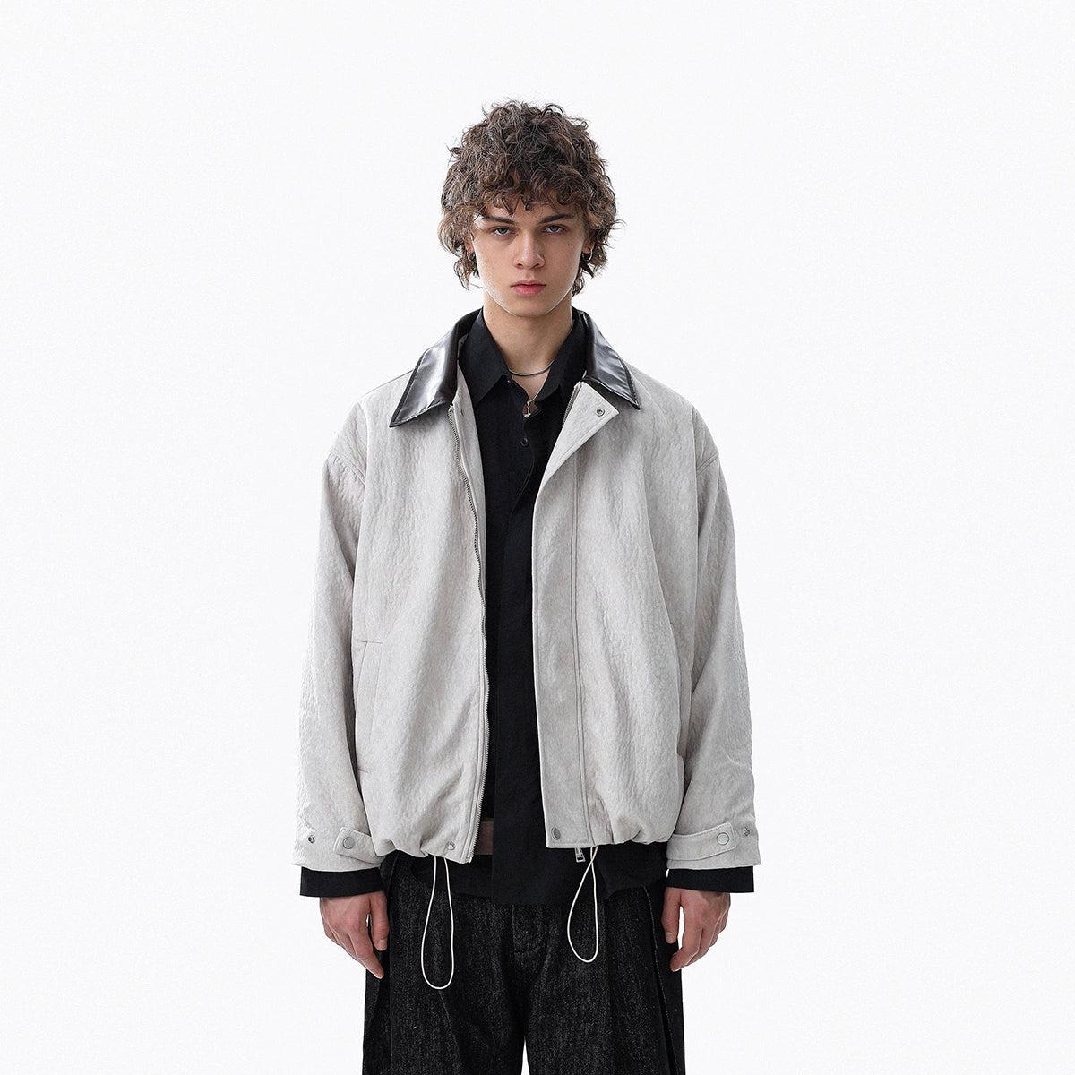 Contrast PU Leather Collar Jacket
