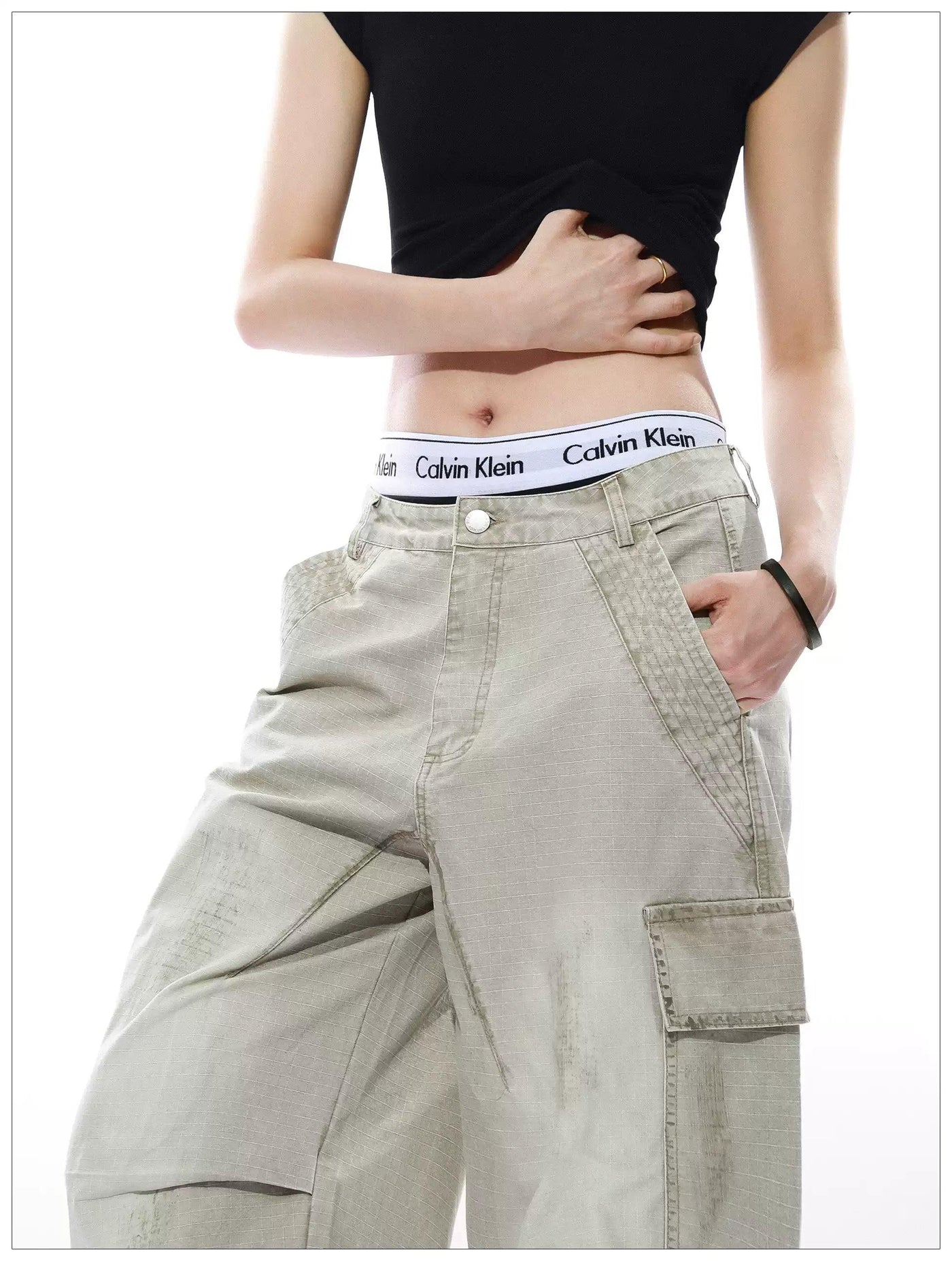 Smudged Pleated Wide Cargo Pants