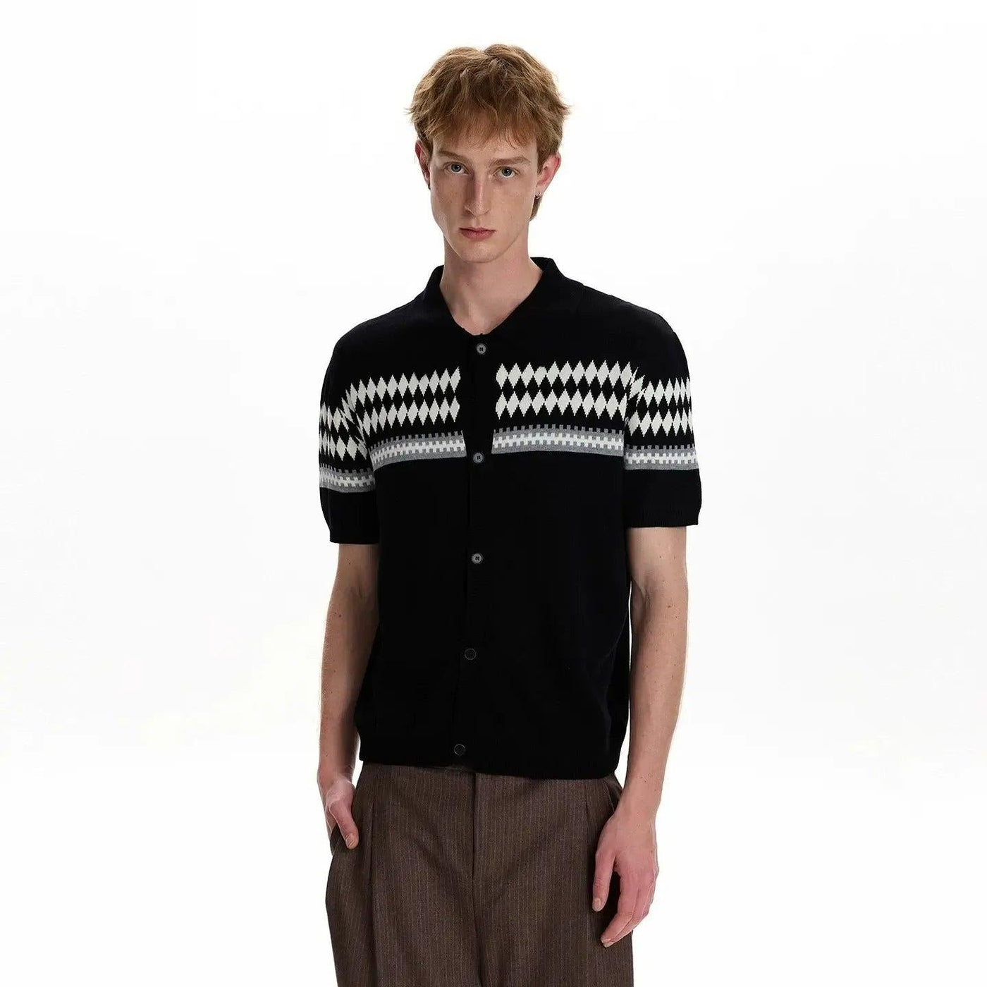 Argyle Pattern Buttoned Sweater