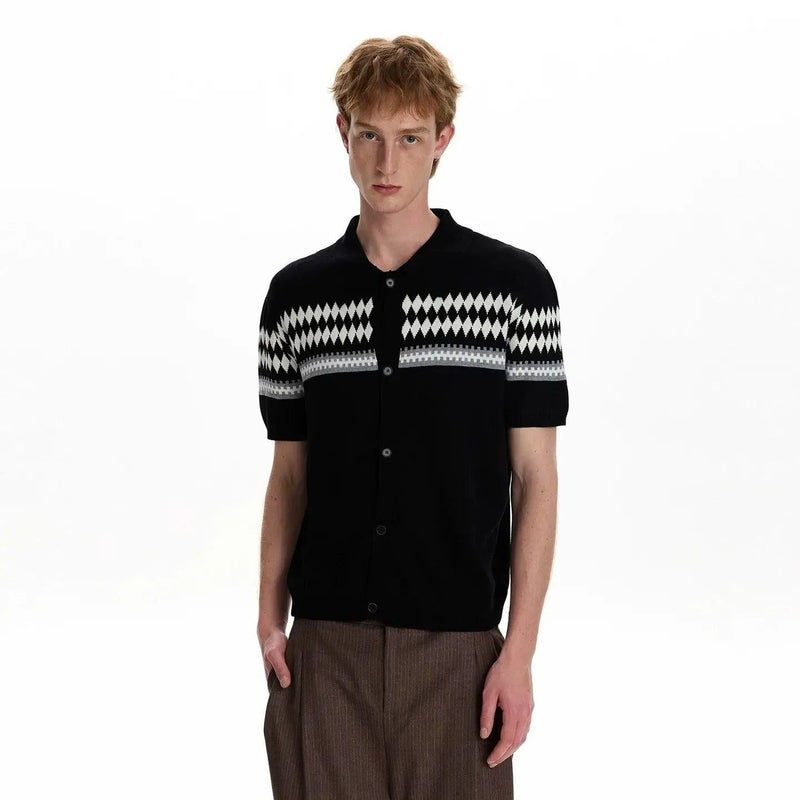 Argyle Pattern Buttoned Sweater