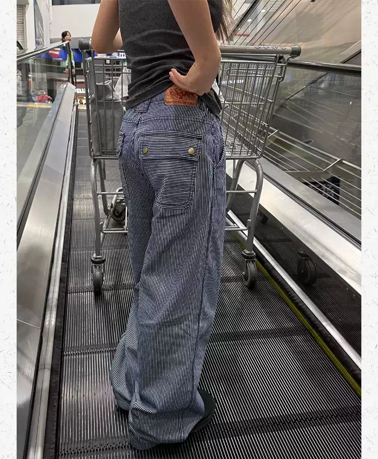 Striped PatternButtoned Jeans