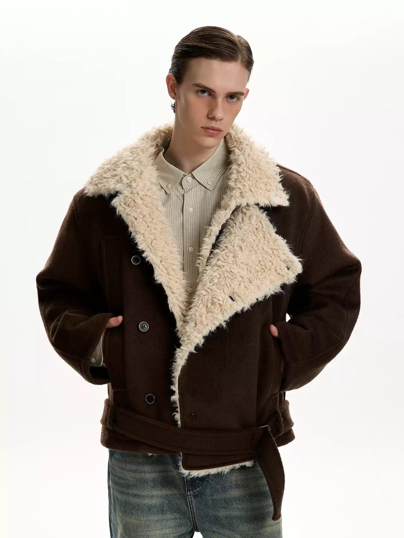 Shearling Lapel Strapped Jacket