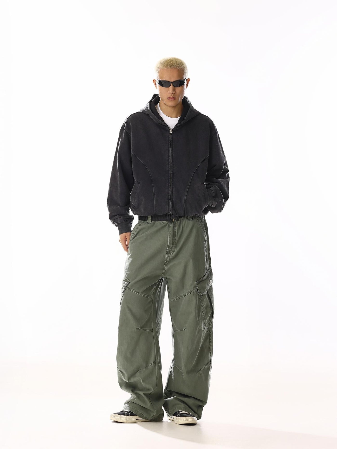 Washed Mid-Rise Loose Fit Cargo Pants