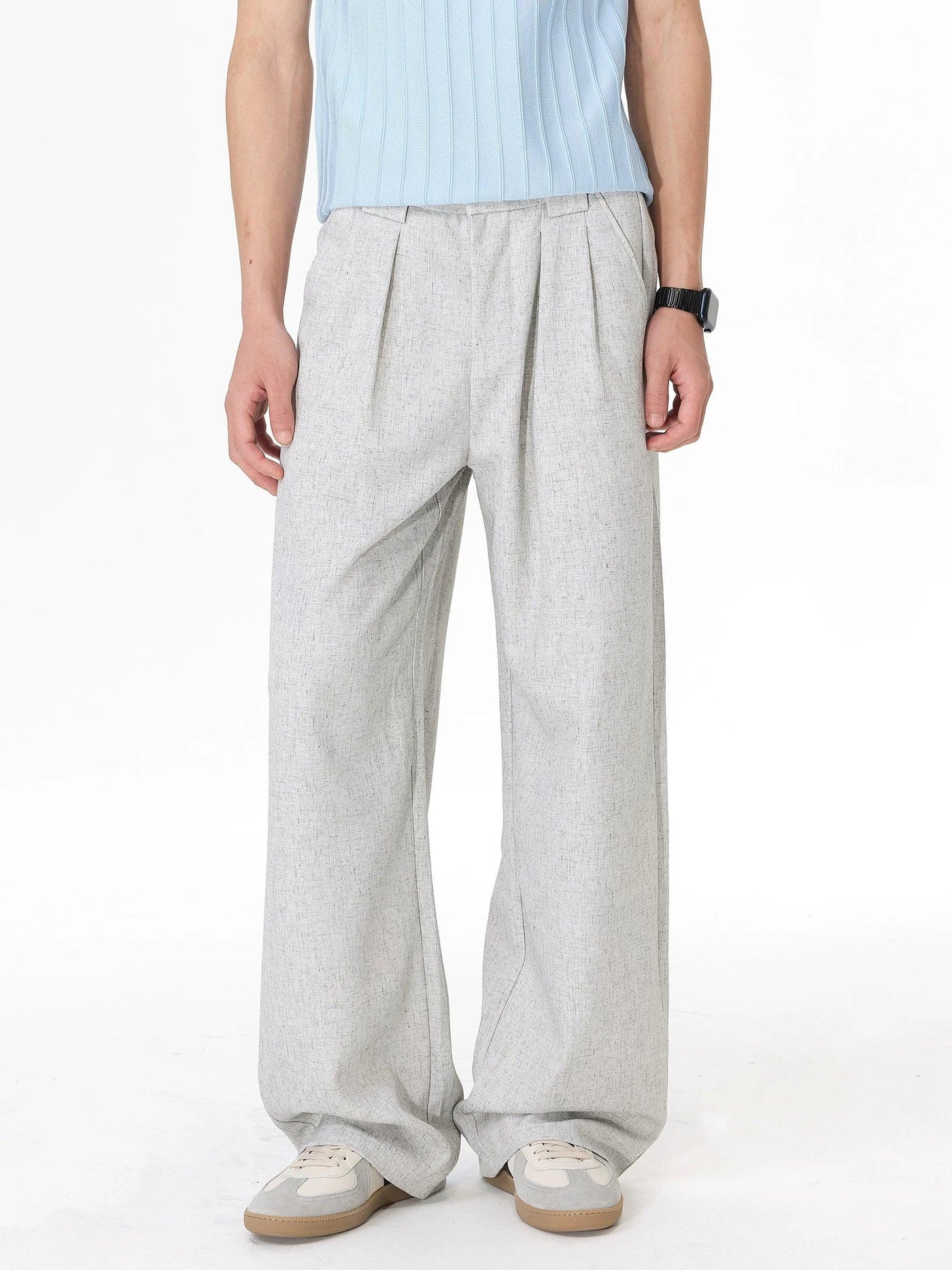 Textured Pleated Wide Leg Trousers
