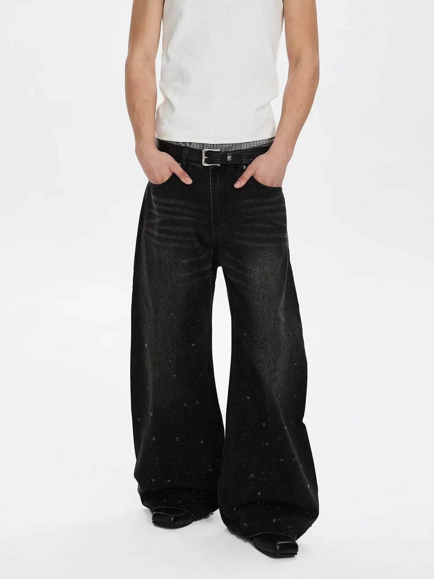 Rhinestone Curved Seam Jeans