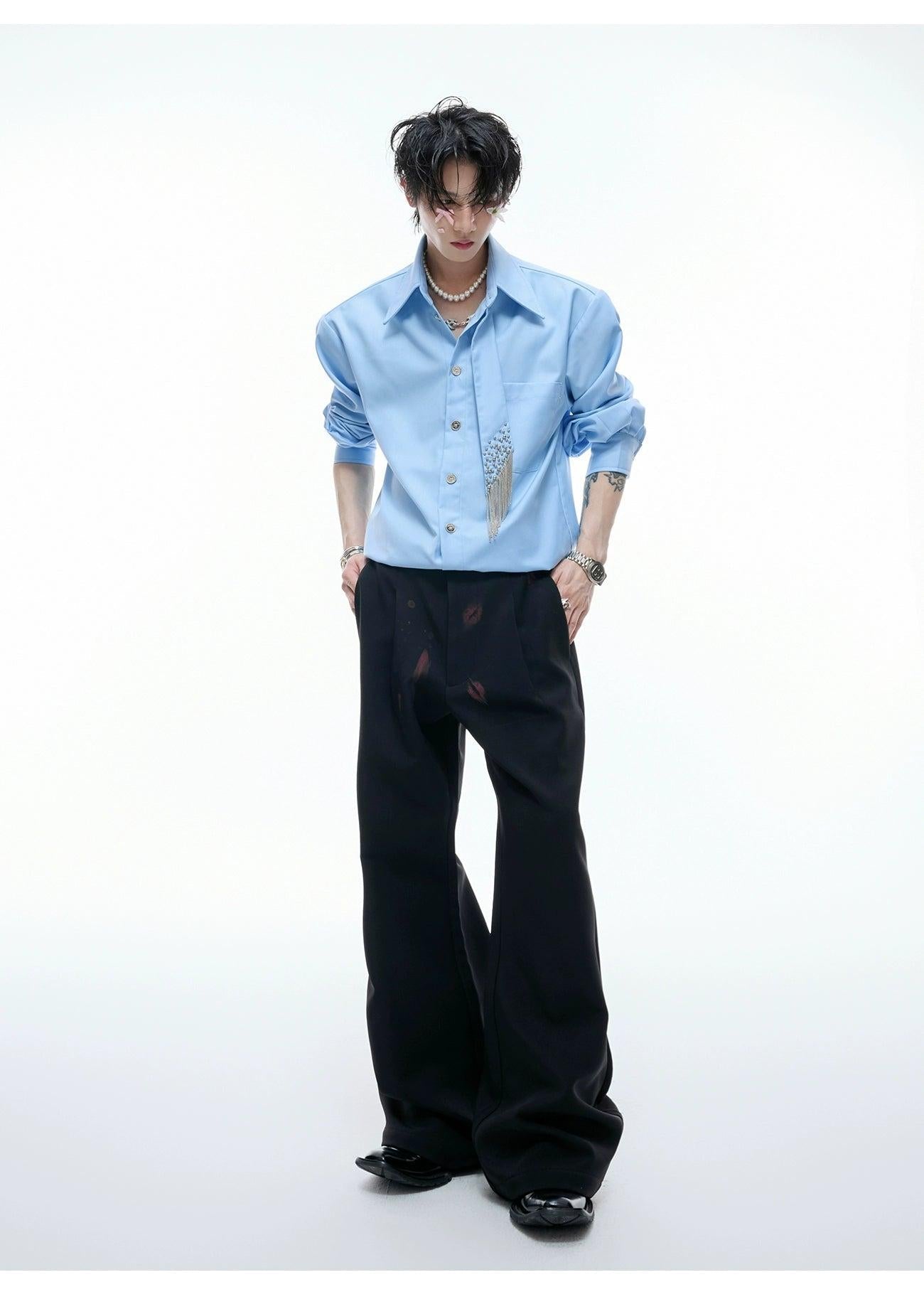 Metallic Buttons Neck-Tie Shirt