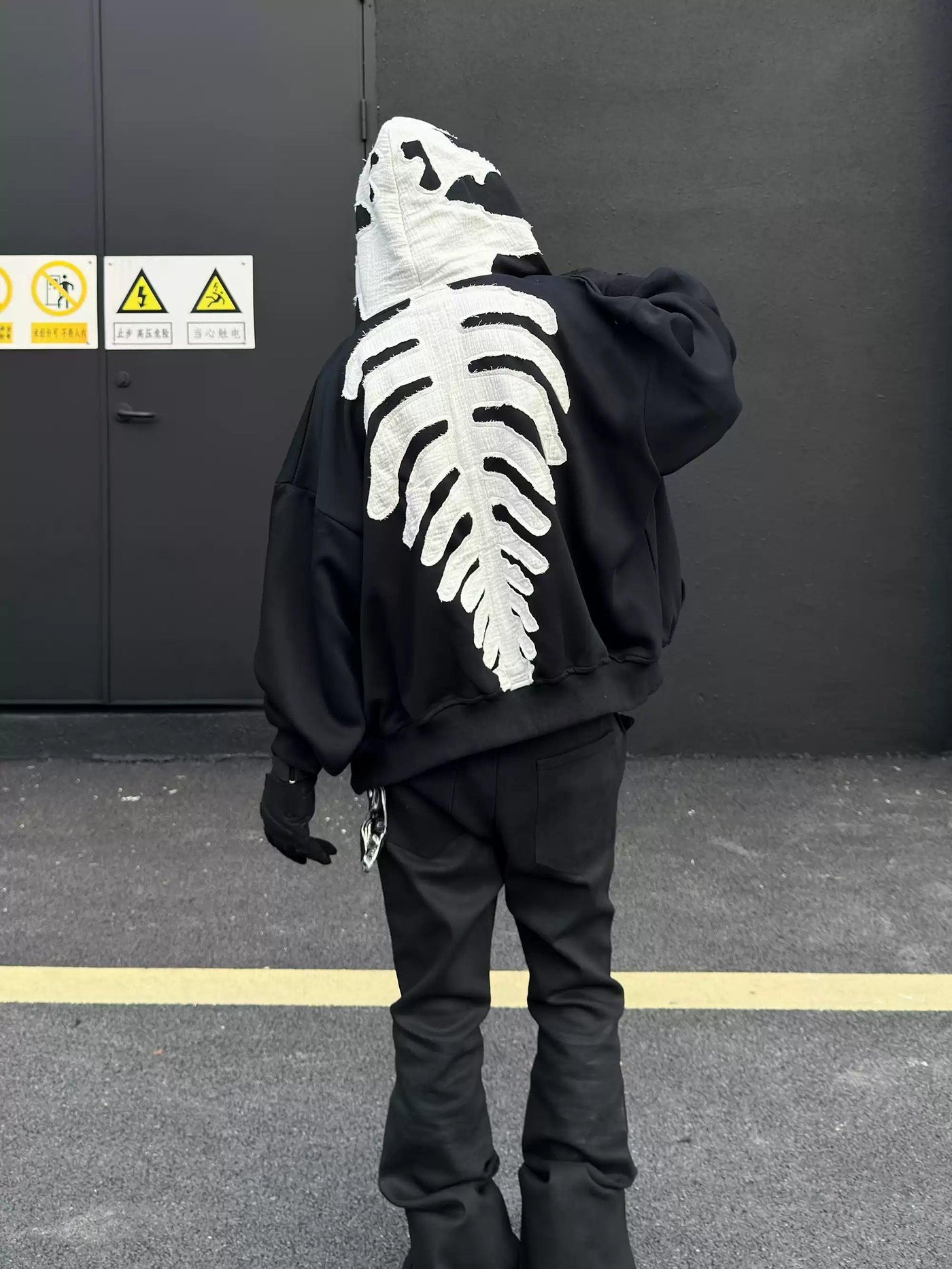 Skeleton Patched Graphic Zip-Up Hoodie