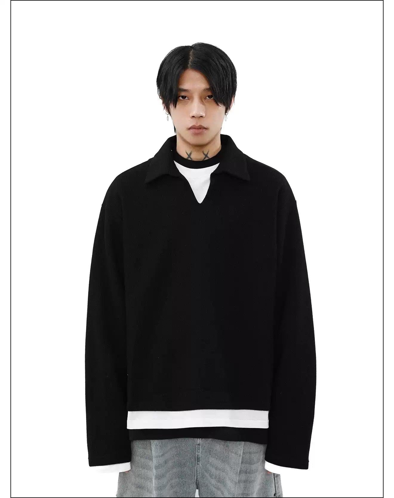 Contrast Color Waffle Textured Sweater