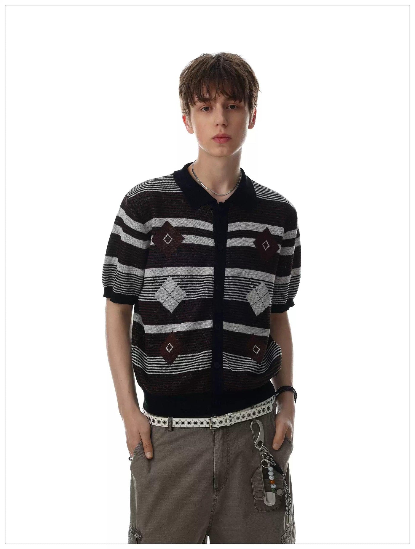 Stripe Diamond Pattern Knit Shirt