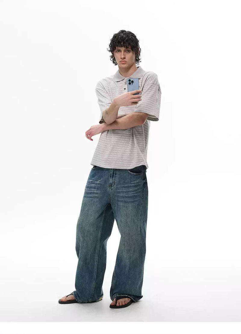 Distressed Whiskers Wide Cut Jeans