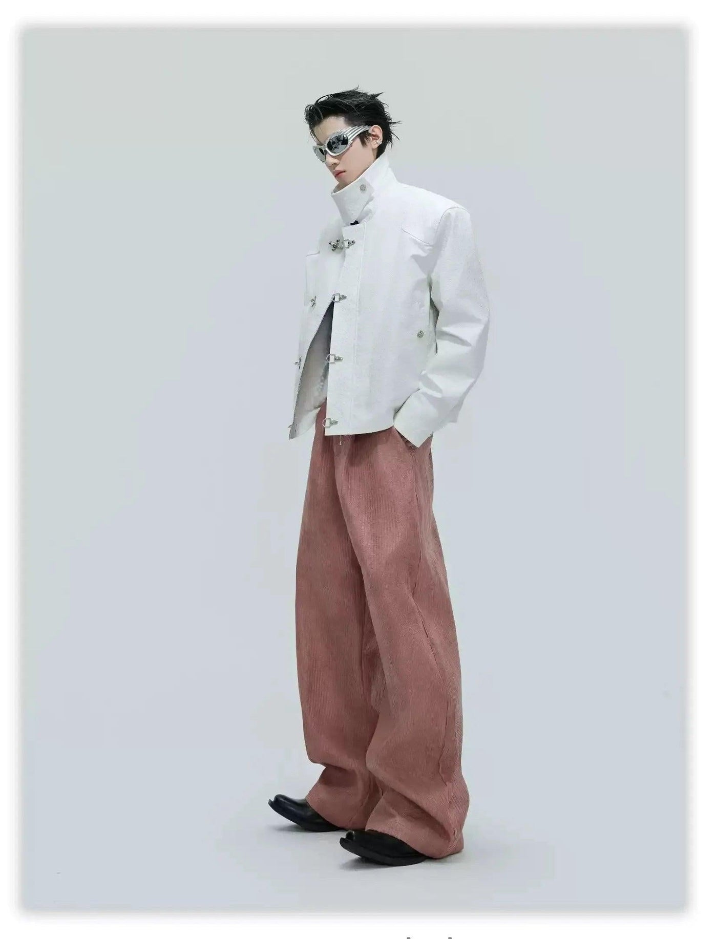 Pleated Textured Waxed PU Leather Pants