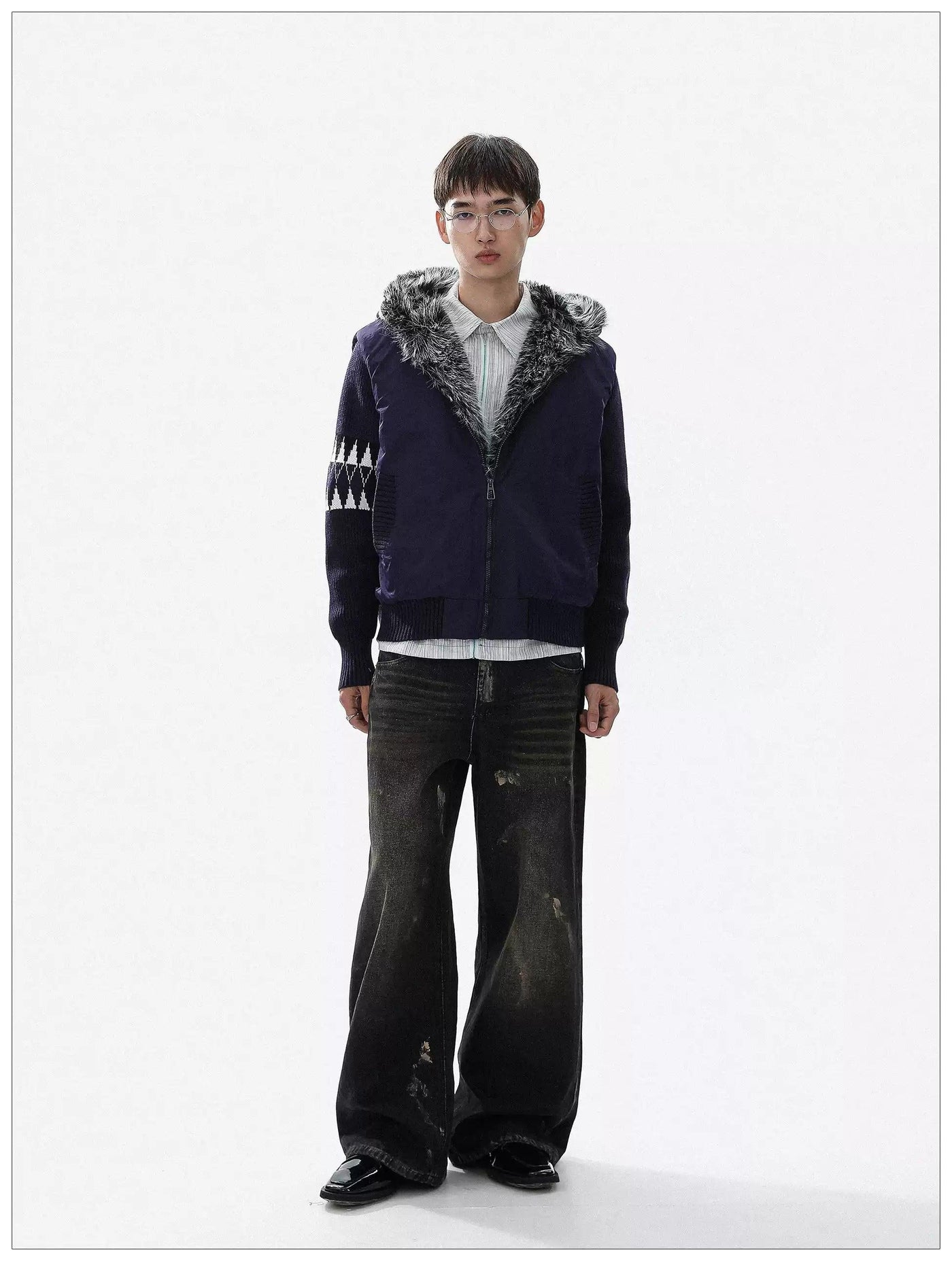Fur-Trim Spliced Detail Padded Jacket