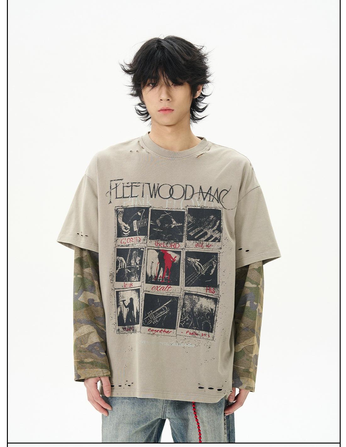 Layered Camo Sleeve Print T-Shirt