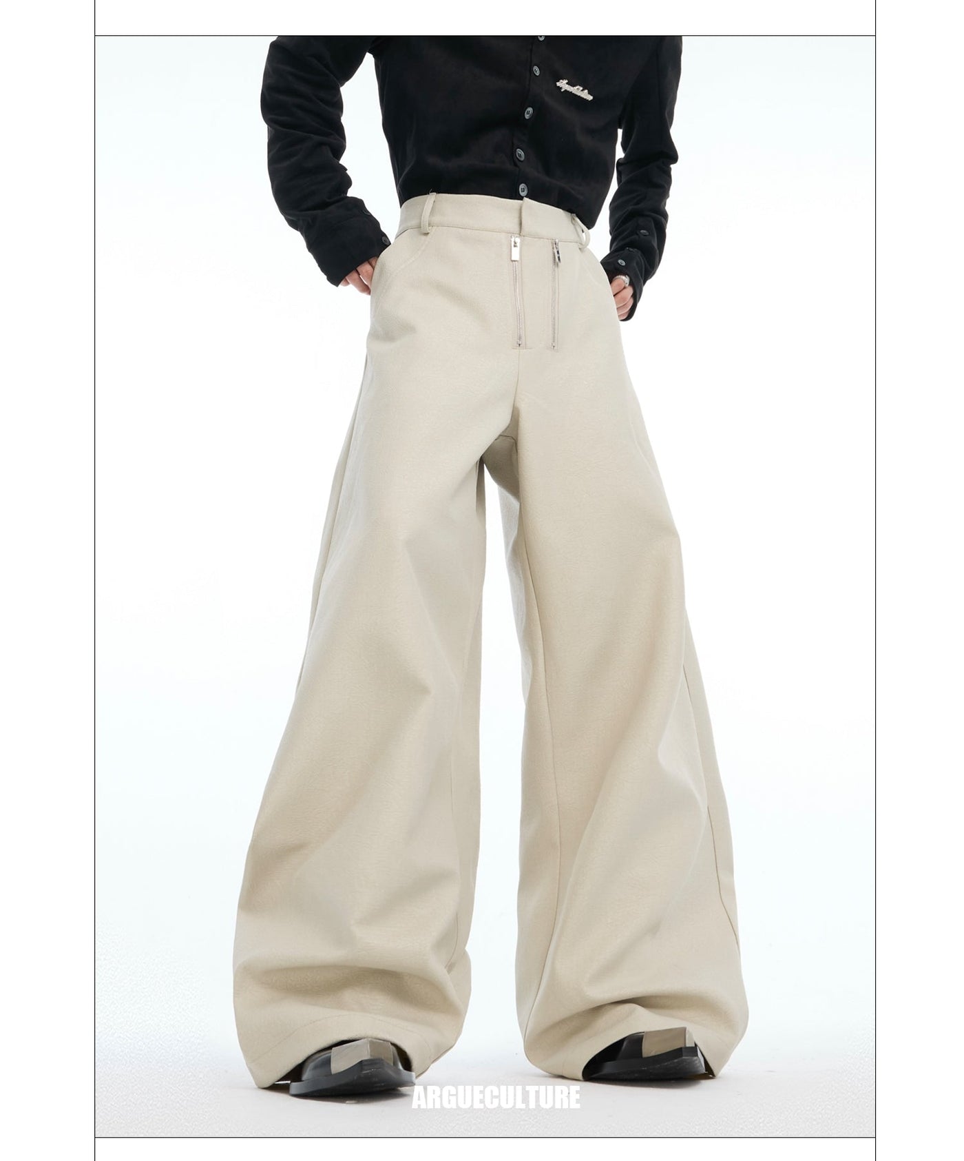 Double-Zip Textured Trousers