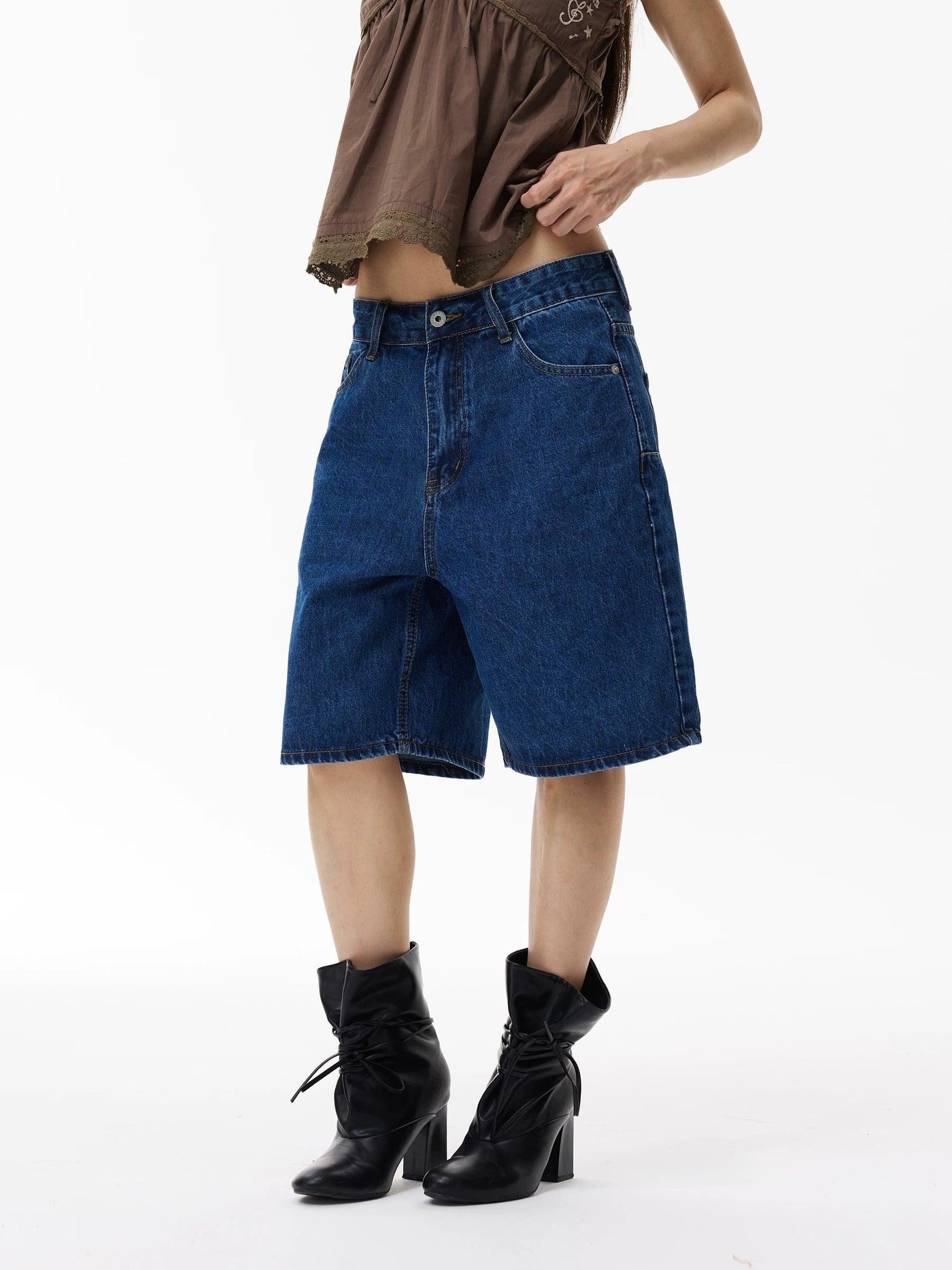 Retro Blue Straight Denim Shorts