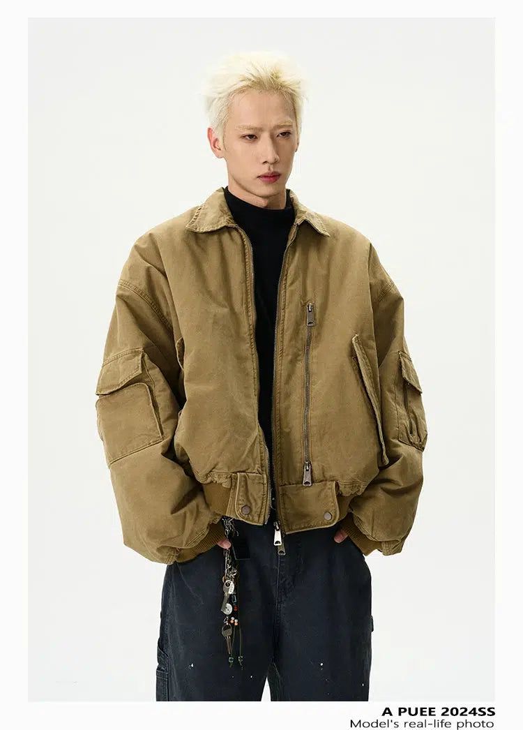 Faded Zipped Pocket Short Jacket