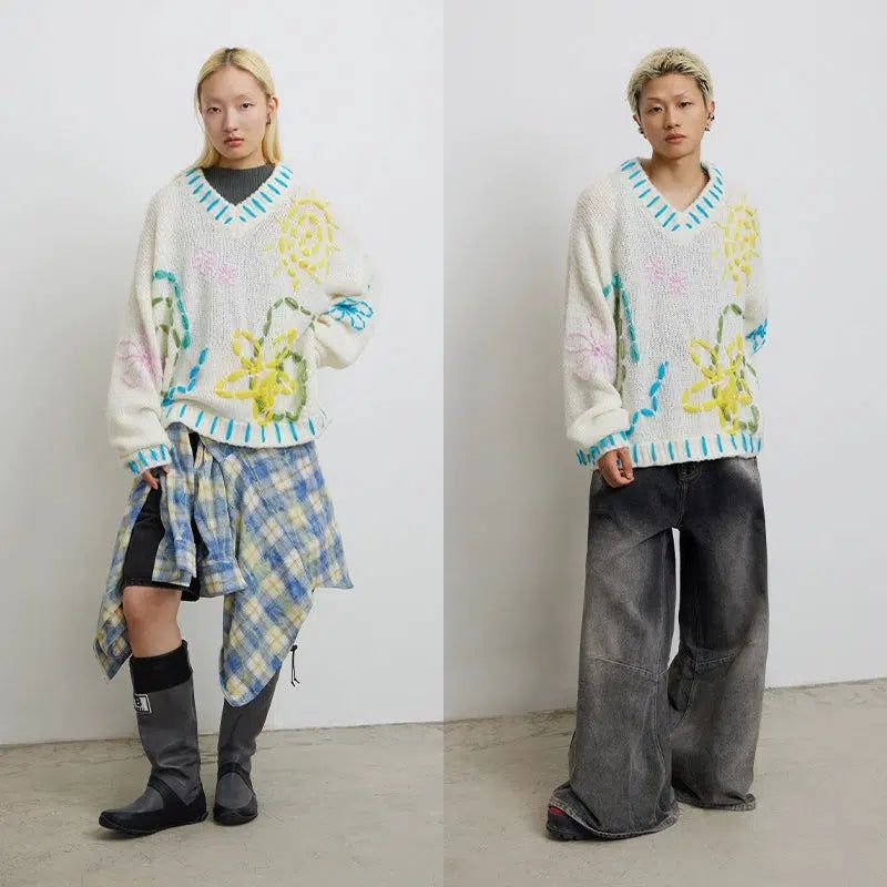 Stitched Outline Boxy Sweater