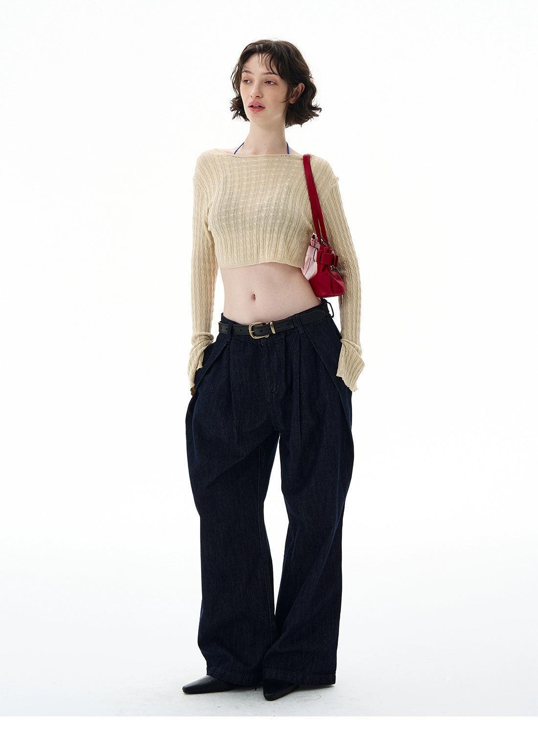 Cable Knit Cropped Thin Sweater