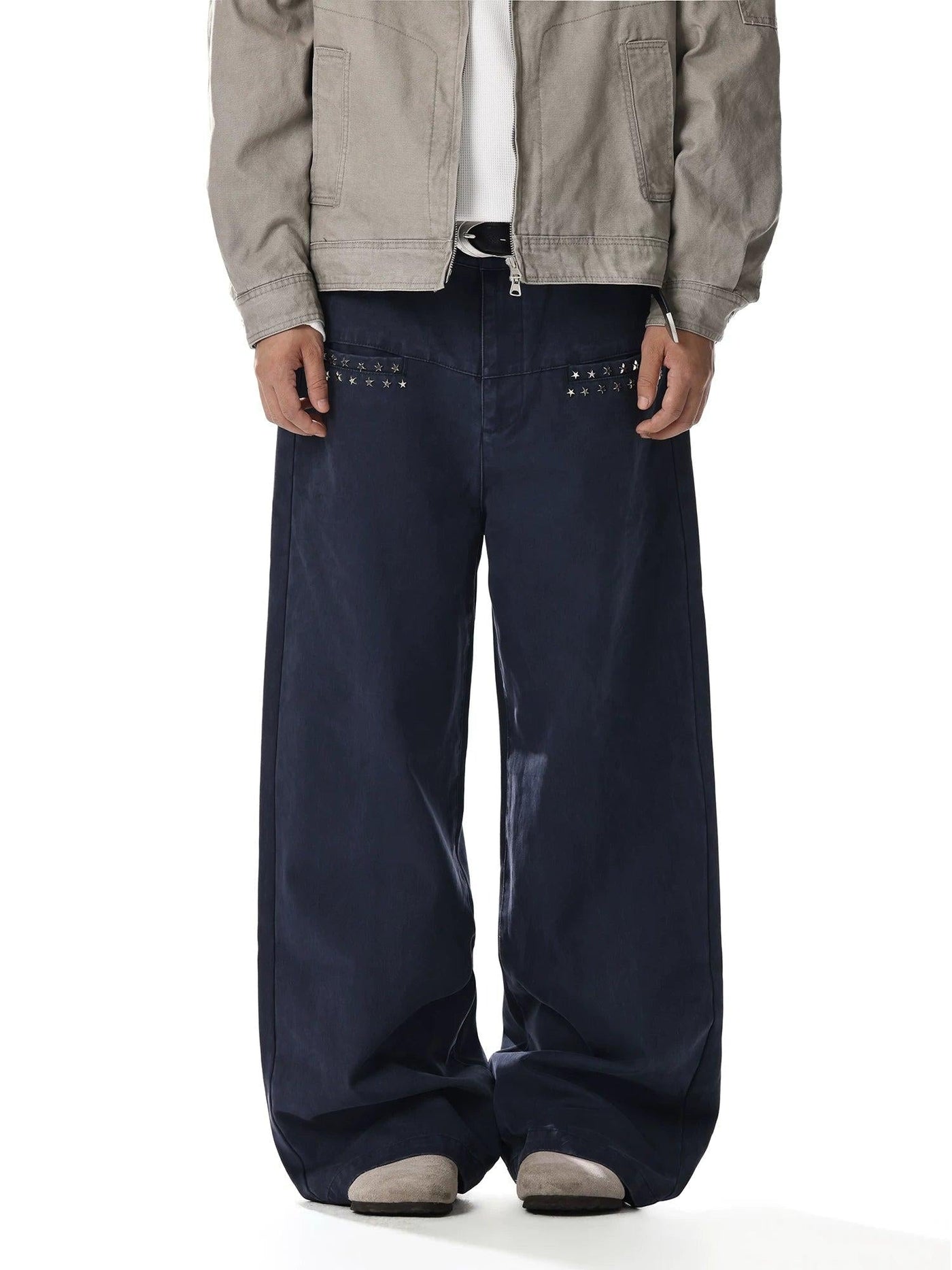 Distressed Studded Wide Leg Jeans