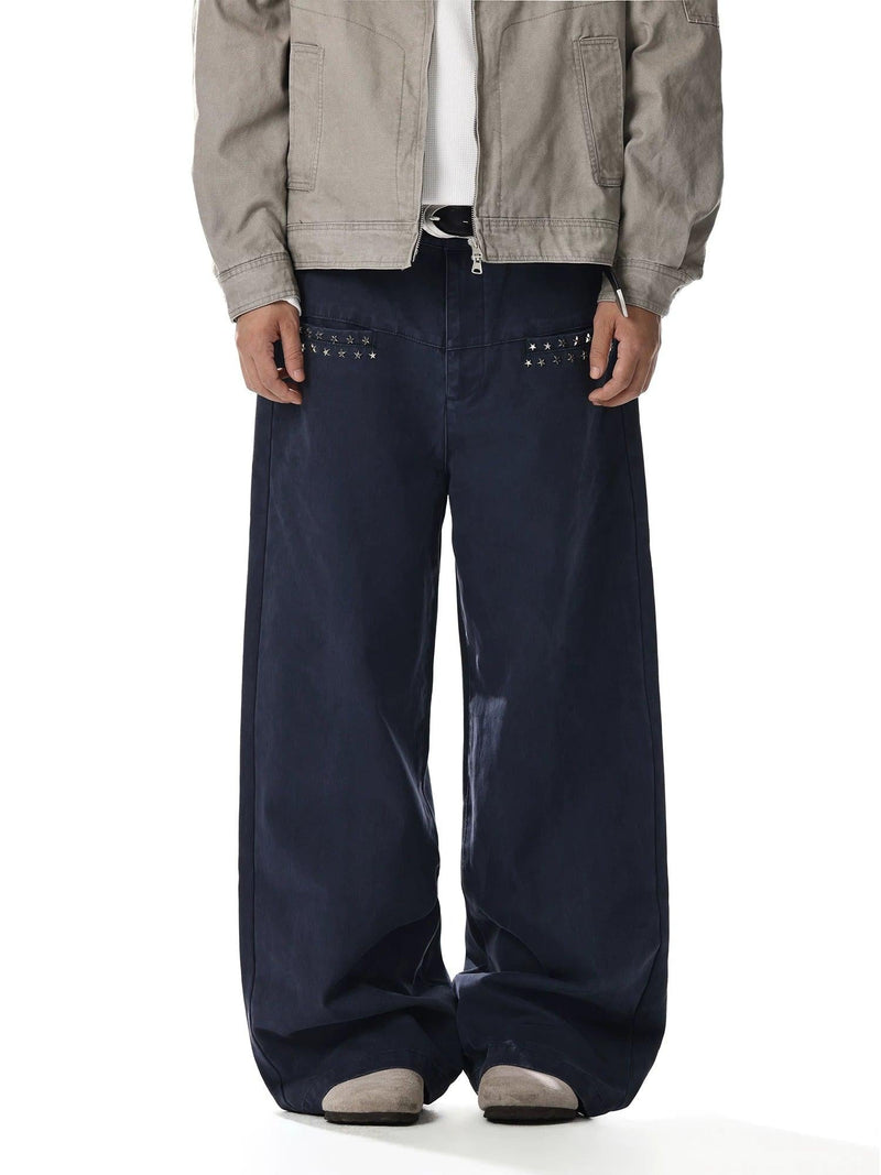 Distressed Studded Wide Leg Jeans