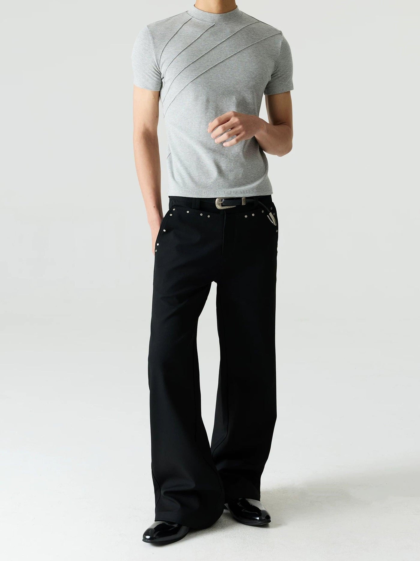 Rivet Front Pocket Flared Pants