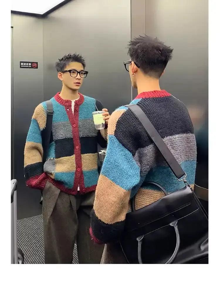 Contrast Color Block Knit Cardigan