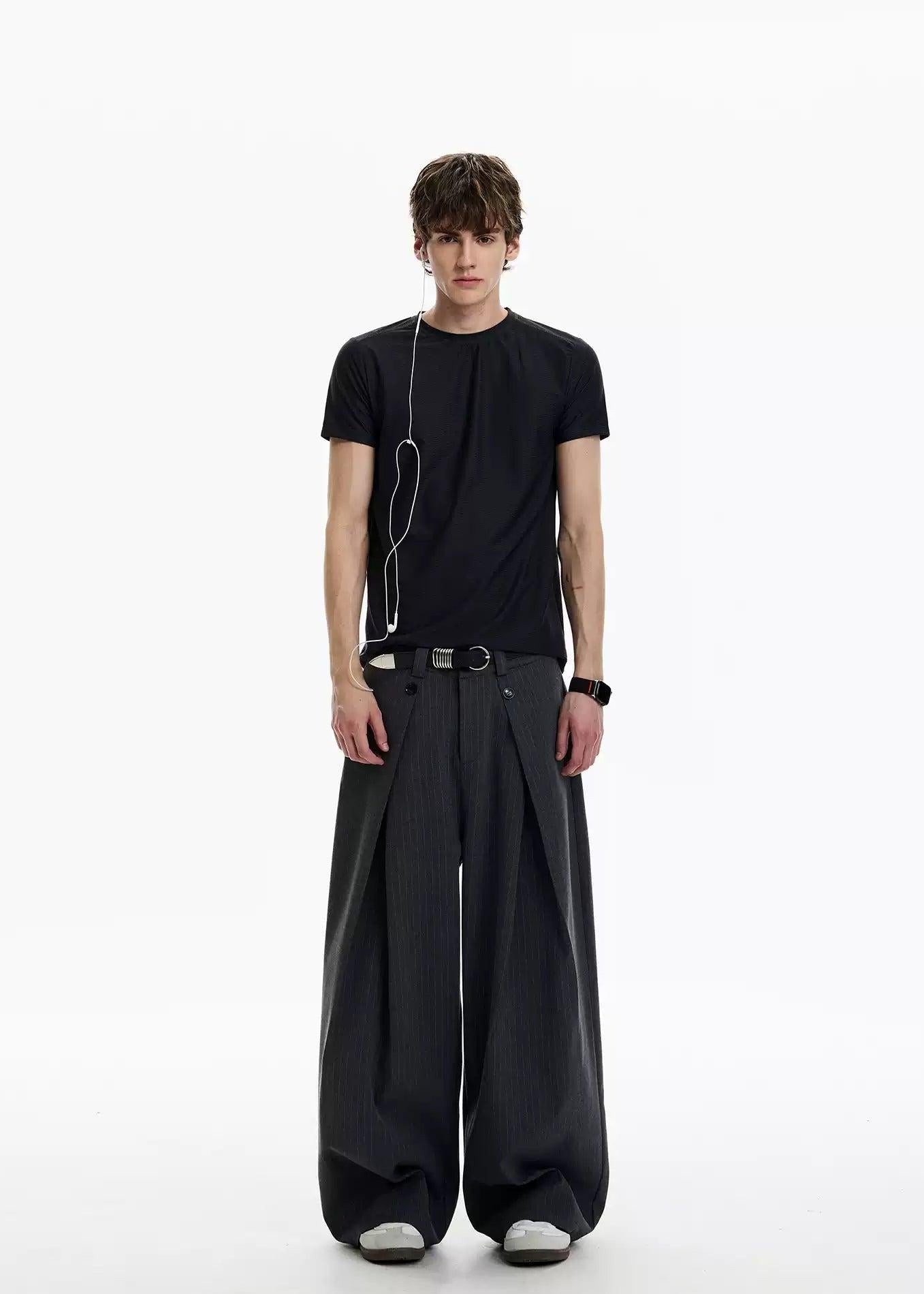 Subtle Striped Folded Pleats Trousers