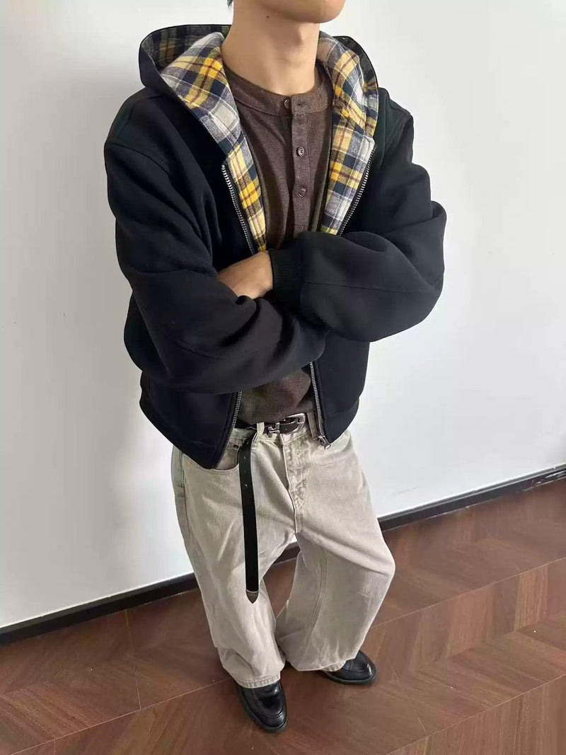 Reversible Plaid Zip-Up Hoodie