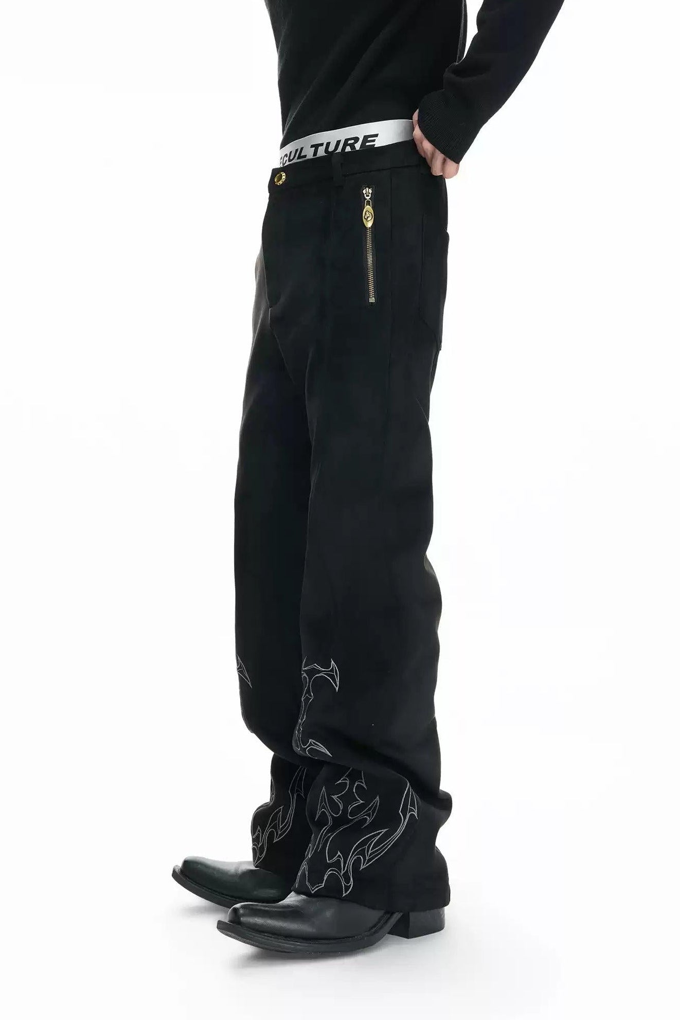 Contrast Embroidered Straight Pants