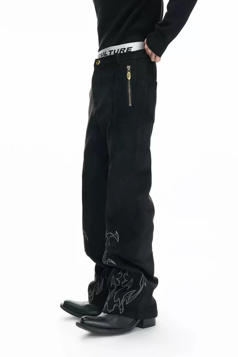 Contrast Embroidered Straight Pants