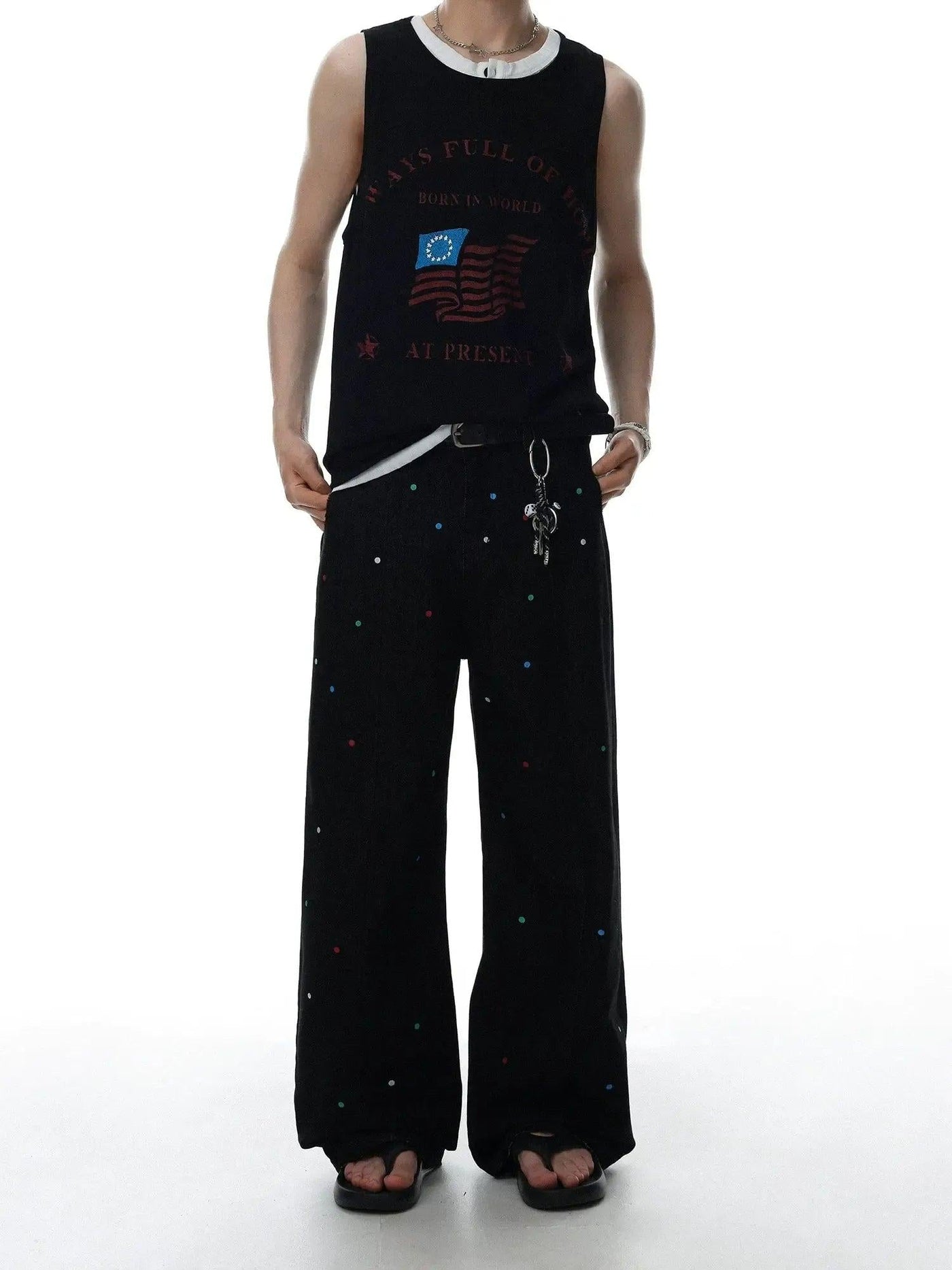 Splatter Polka Dot Wide Jeans