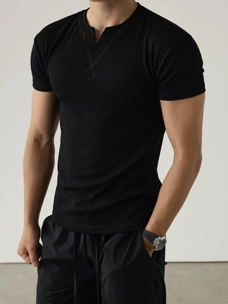 Fitted V-Neck Ribbed T-Shirt