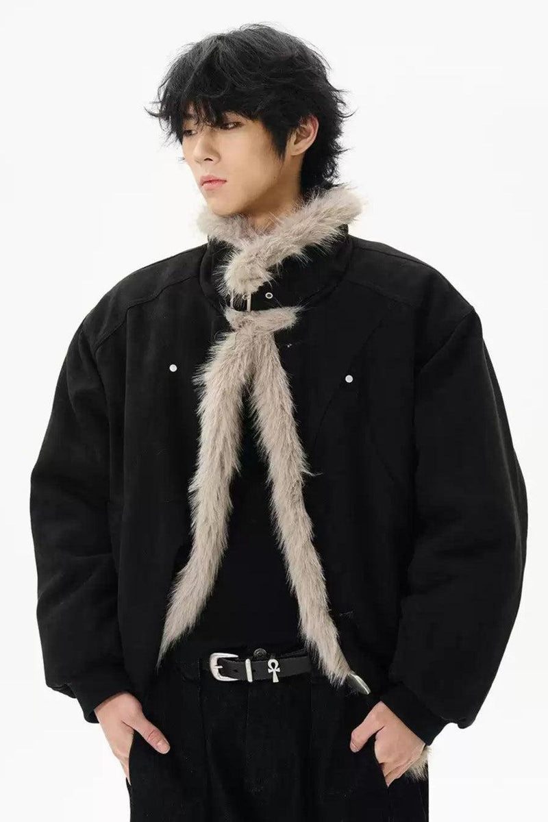 Faux Fur Line Ruched Hem Jacket