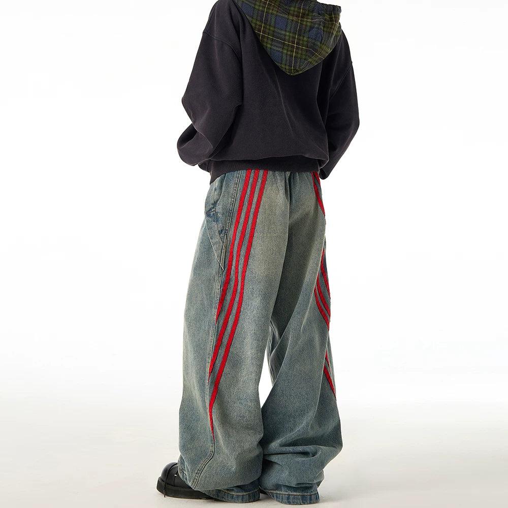 Washed Bar Contrast Structured Jeans