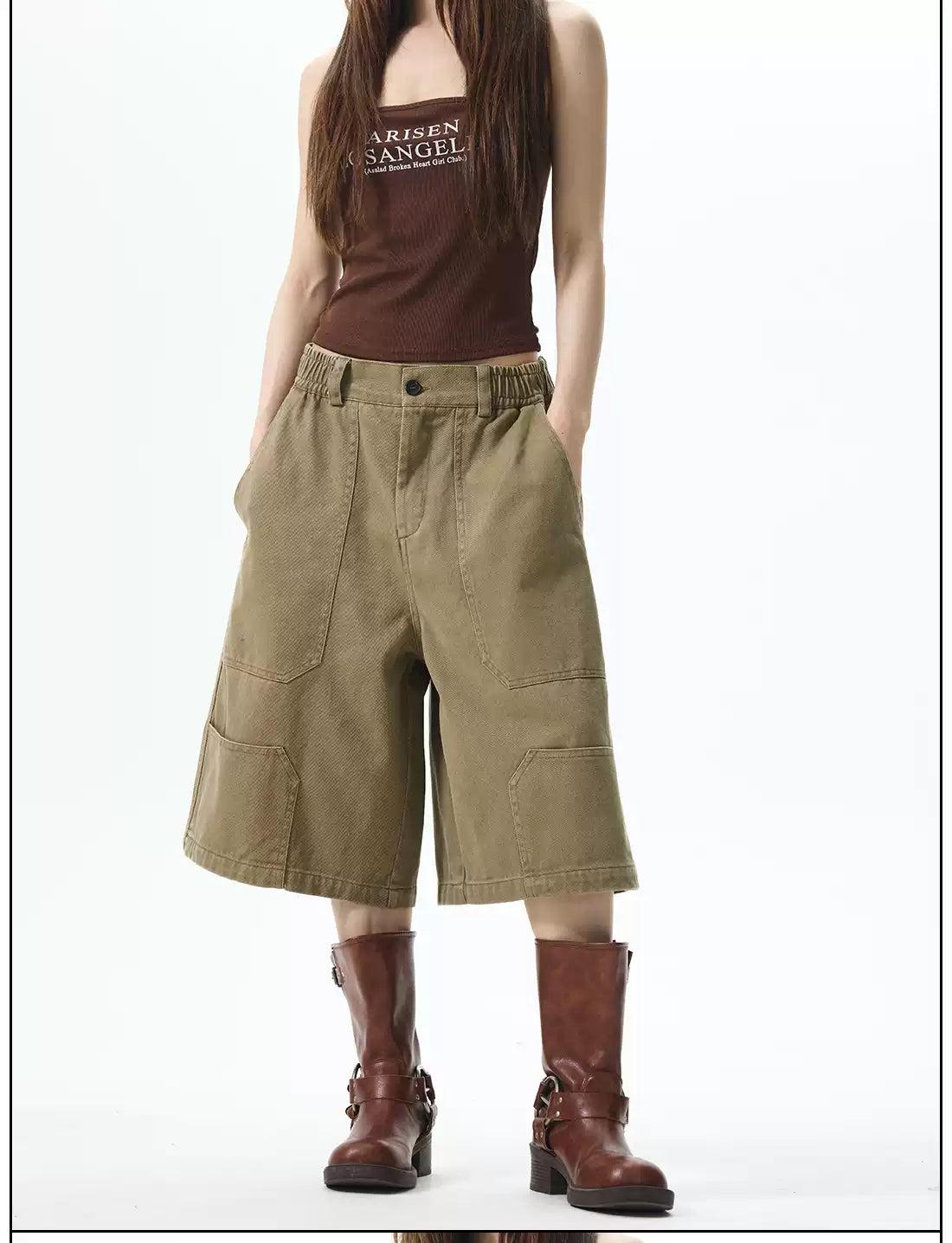Chic Pocket Elastic Waist Cargo Shorts