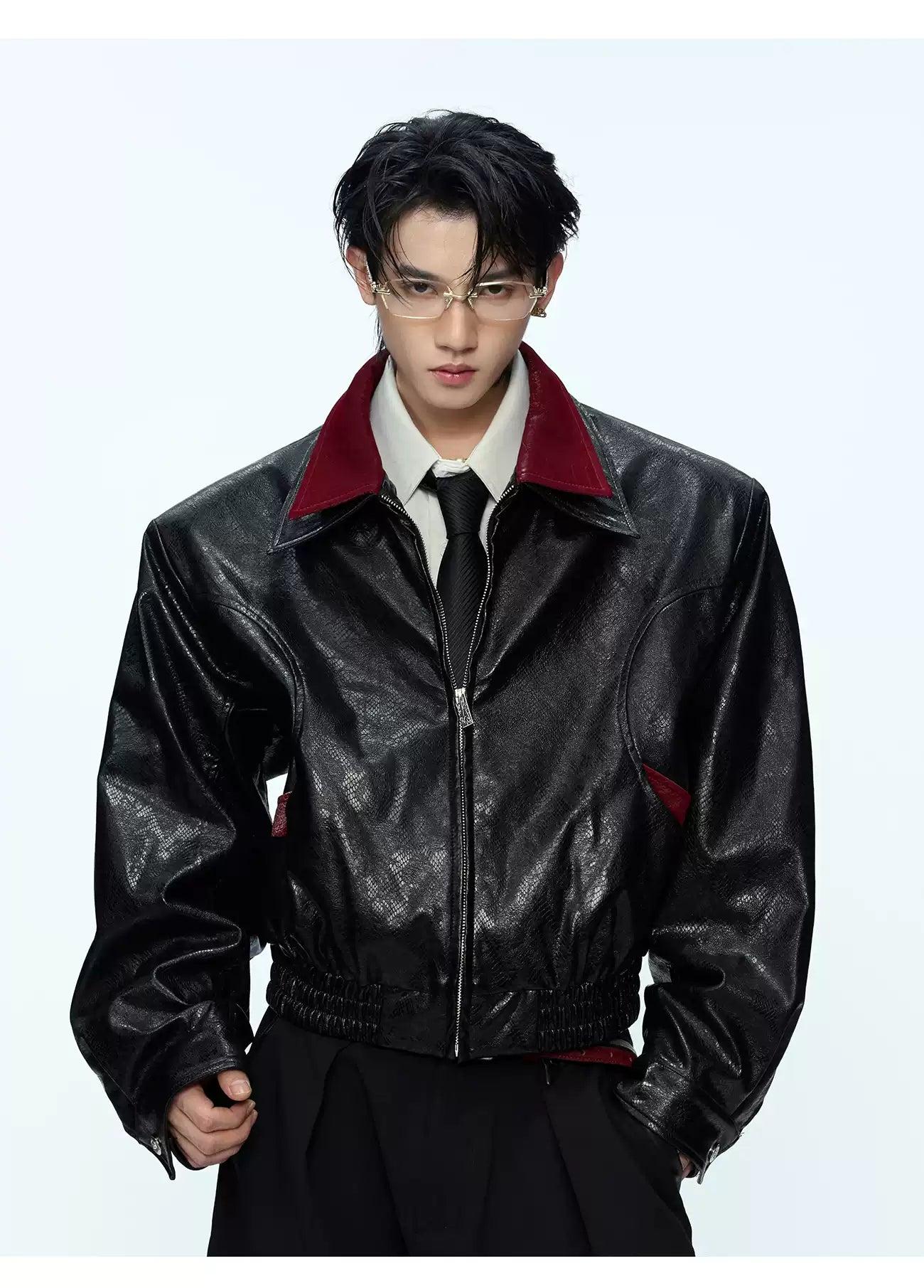 Spliced Ruched Hem Faux Leather Jacket