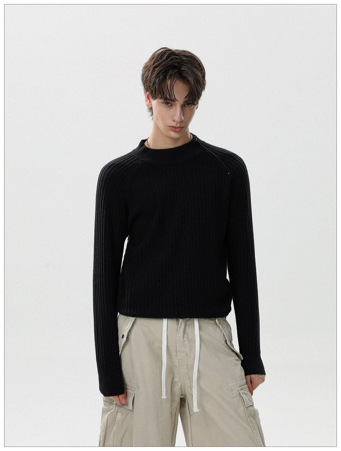 Zipped Slit Textured Sweater