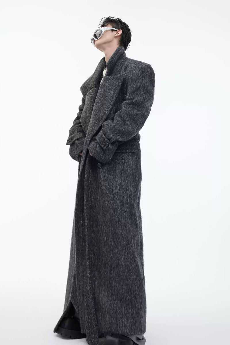 Wide Shoulder Belted Long Coat