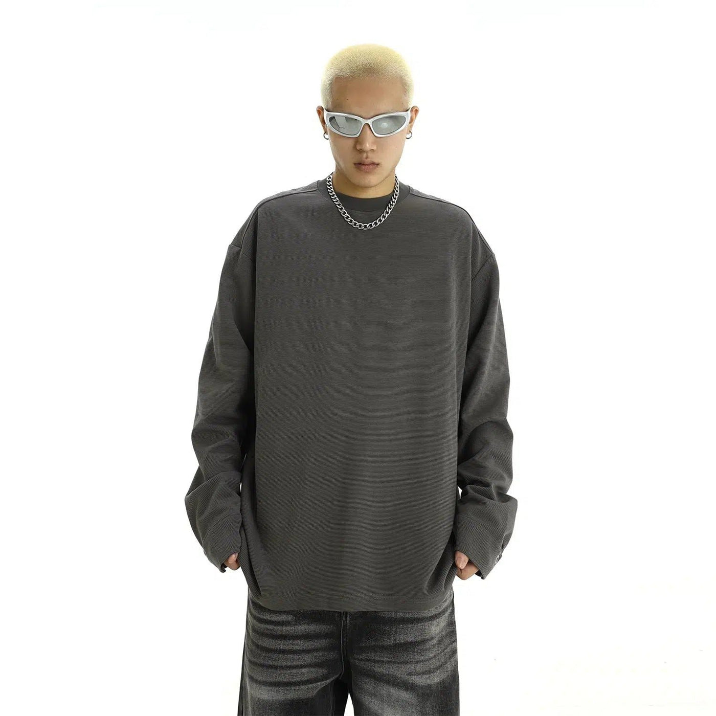 Cuff Buttons Lined Long Sleeve T-Shirt