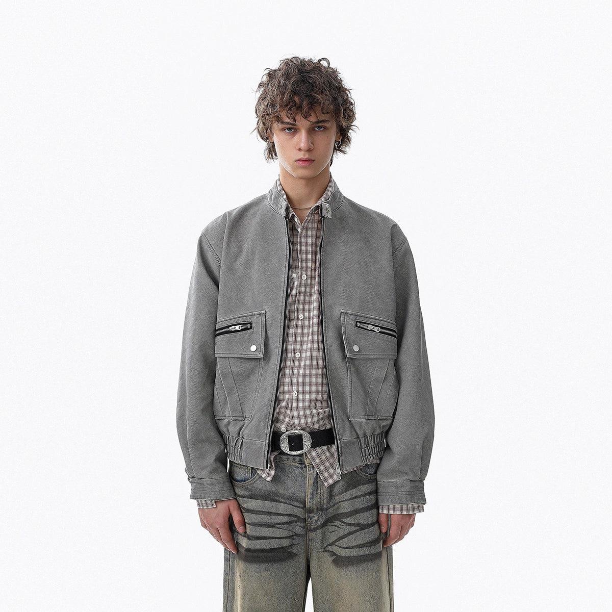 Multi-Detail Pocket Washed Denim Jacket