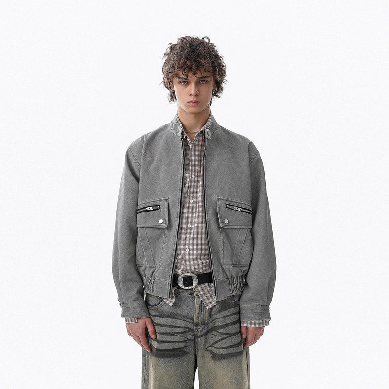 Multi-Detail Pocket Washed Denim Jacket