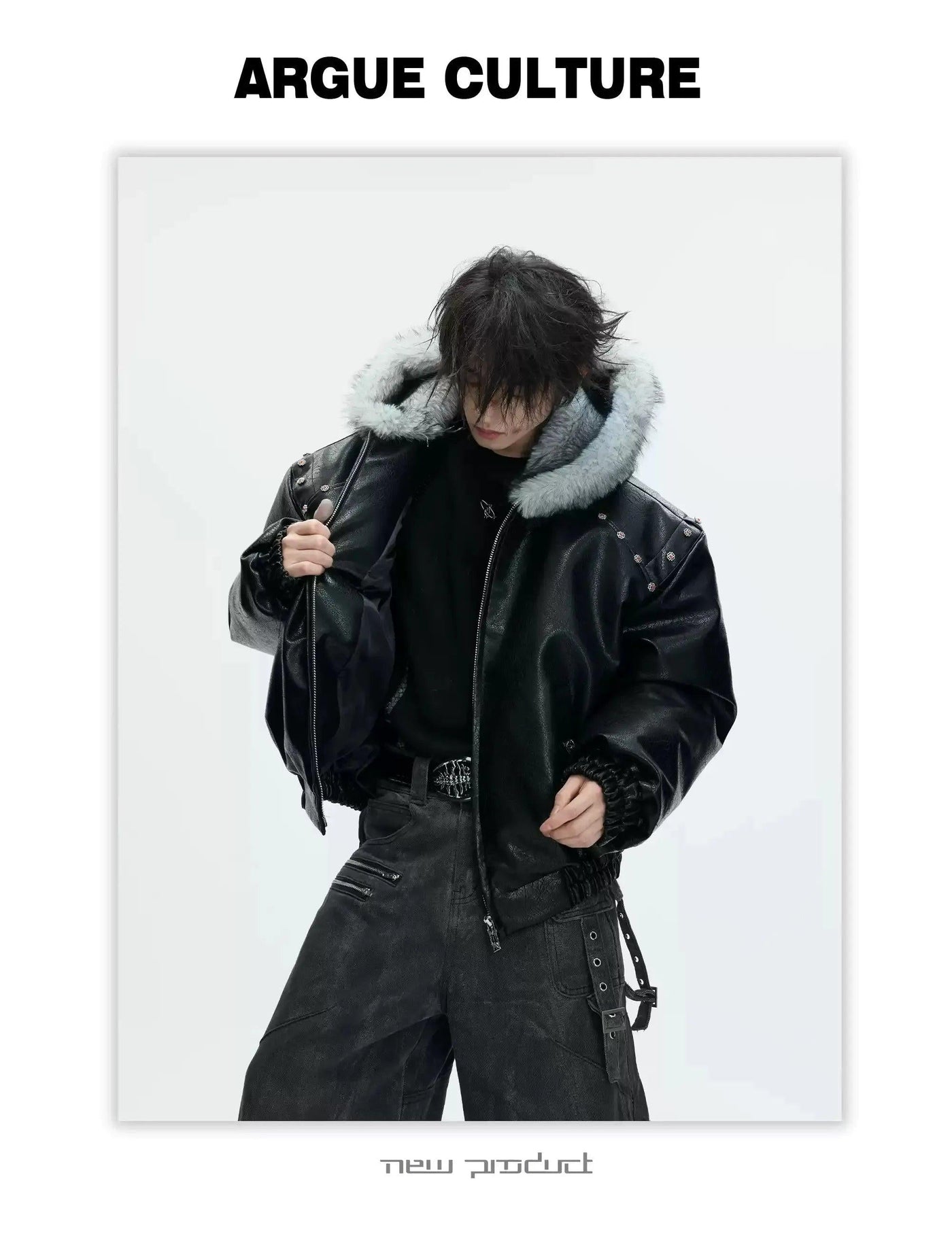 Faux Fur Hood Detailed PU Leather Jacket