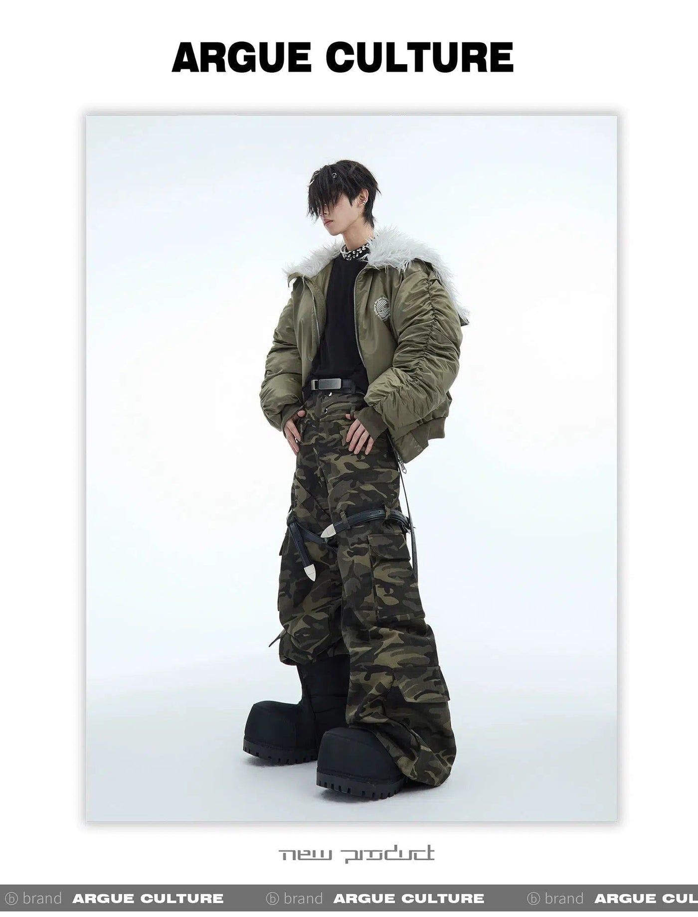 Pleated Fur Hooded Bomber Jacket