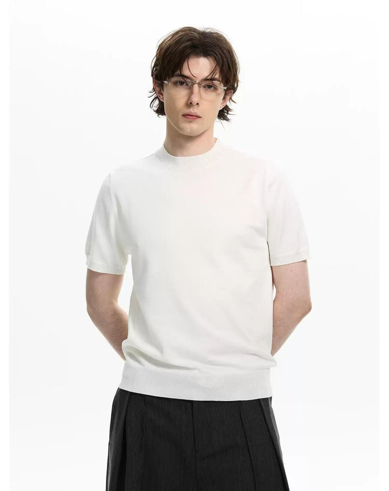 Plain Ribbed Knit T-Shirt