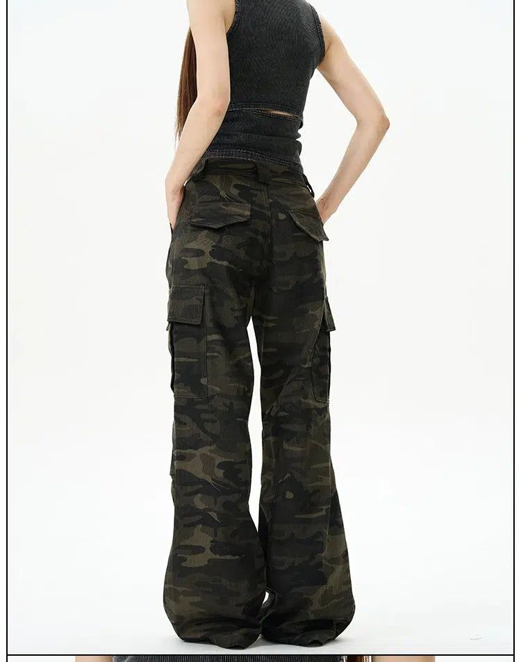 Dark Camouflage Flared Cargo Pants