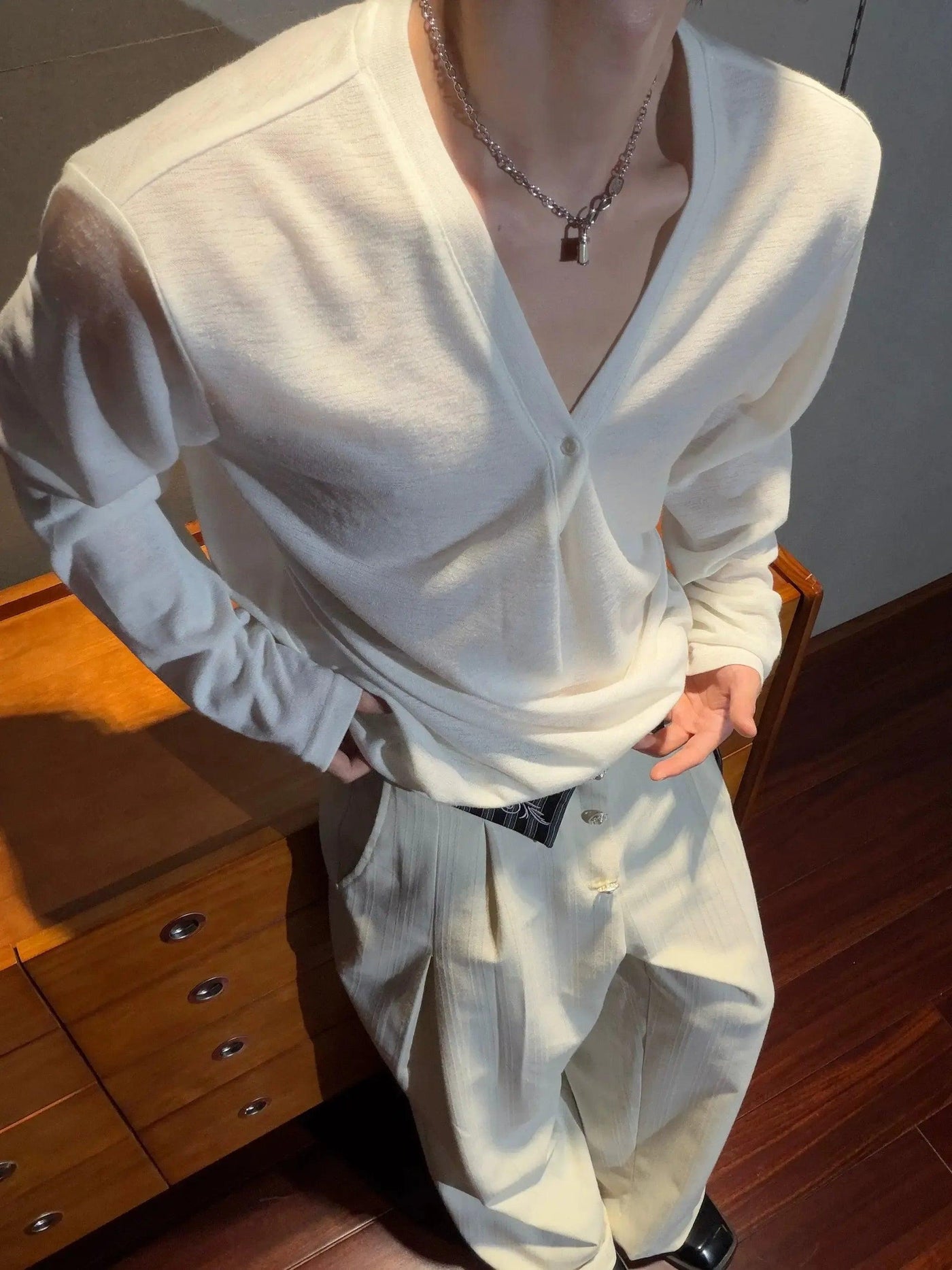 Deep V-Neck Long Sleeve T-Shirt
