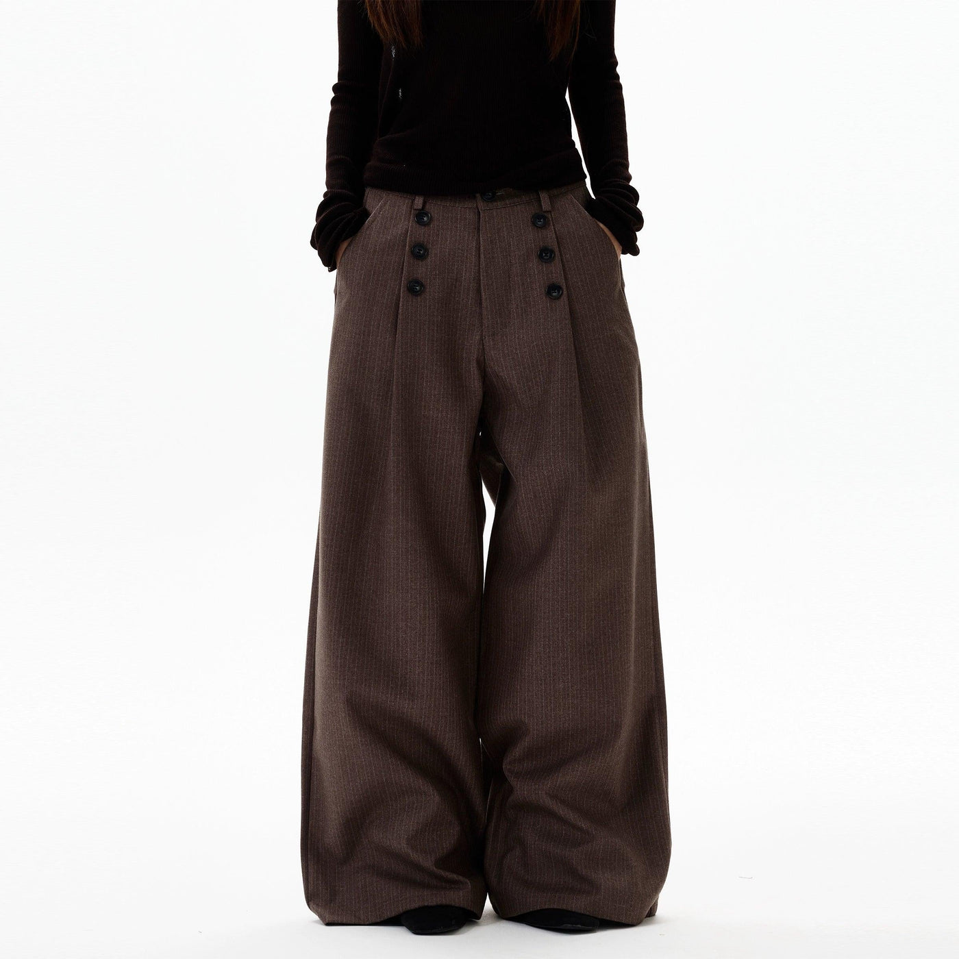 Subtle Striped Button Pleats Pants